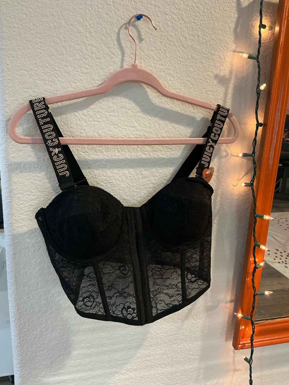 Juicy Couture Black Lace Longline Bustier with Logo Straps